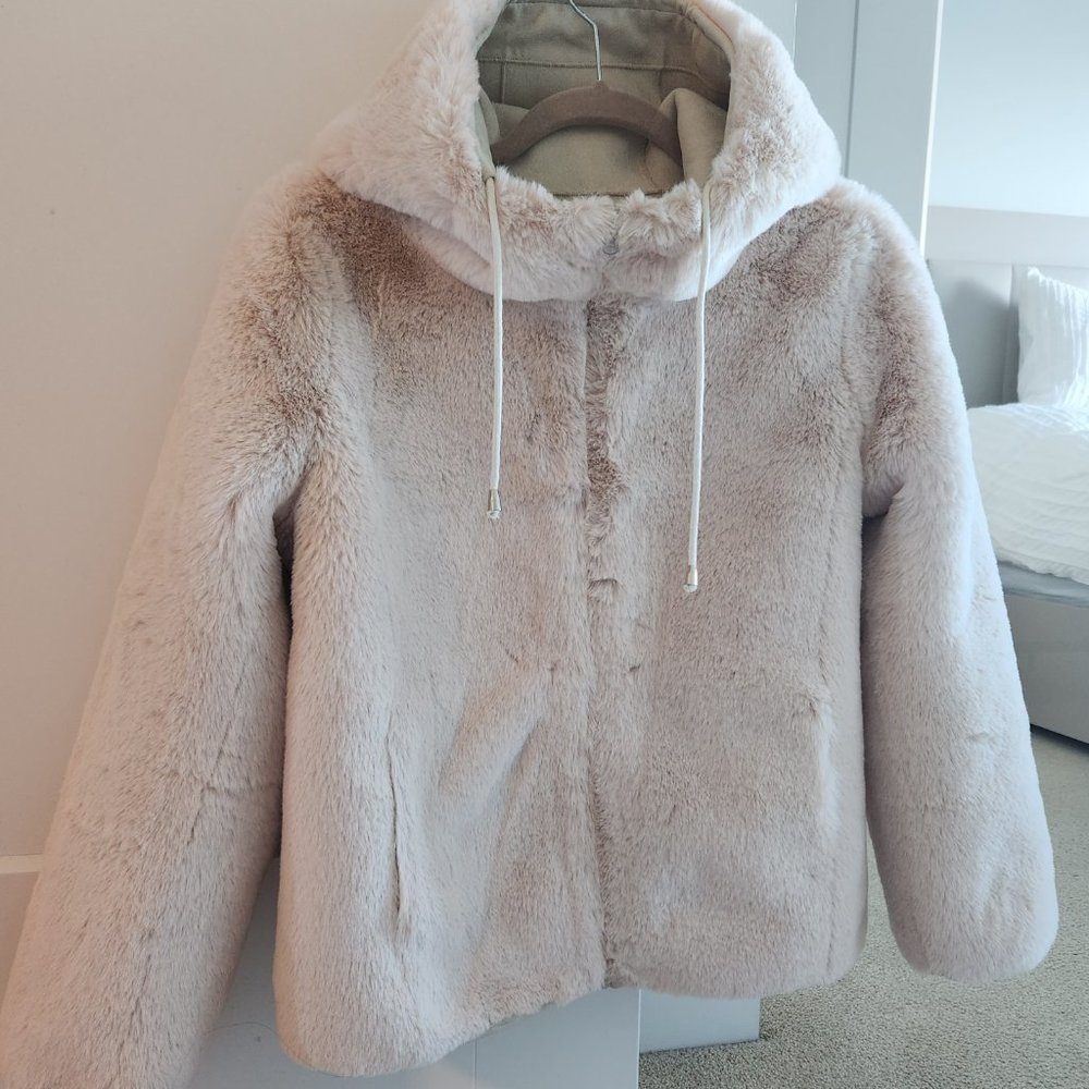 Maje Bayapo Reversible Beige Faux Fur Jacket